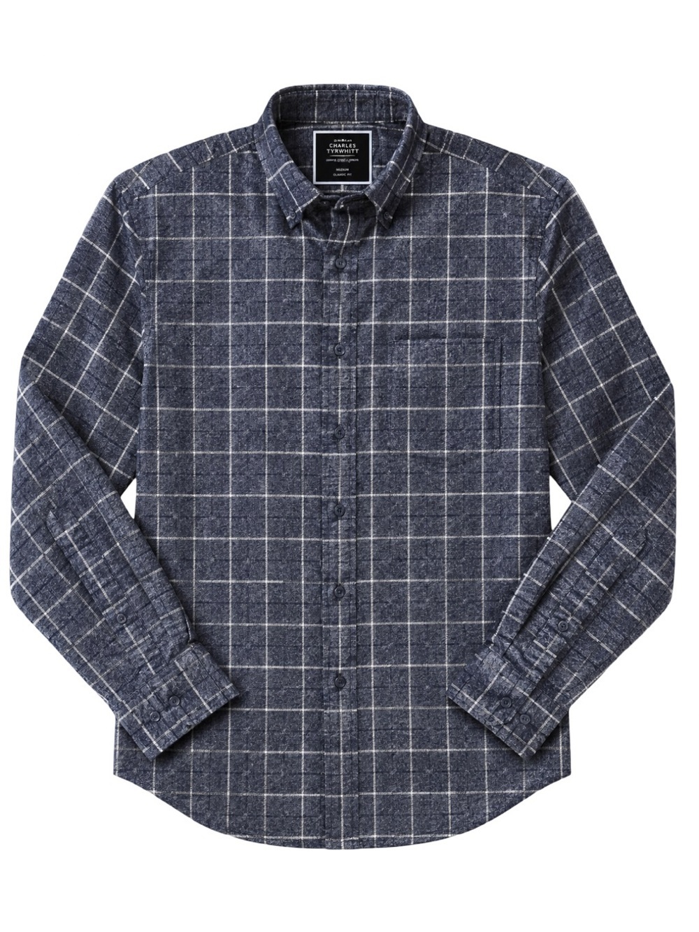 NWT Charles Tyrwhitt Navy Windowpane Button Down Shirt Men’s Medium Classic Fit